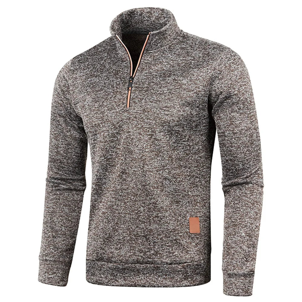 Men's Thicker Fleece Pullover Sweatshirt - Half Zipper Turtleneck Hoody for Spring Autumn Outdoor Wear, Solid Color Warm Sweatshirt