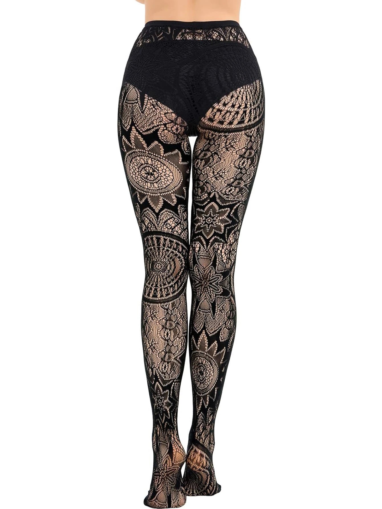 Women's Sexy Tattoo Lace Fishnet Pantyhose Jacquard Hollow Out Stockings 2024